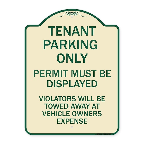 Tenant Parking Display Permit Violators Towed Owner Expense Alum Sign, 18" L, 24" H, TG-1824-22826